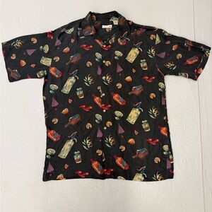 Vintage Burma Bibas 100% Silk Shirt Men’s Lrg.  cocktail print Hawaiian shirt.